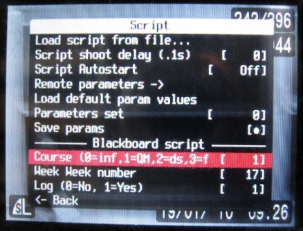 Screenshot of the CHDK script menu